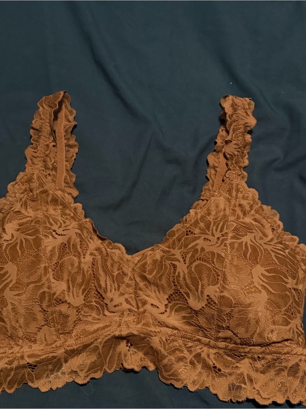Maurices Brown Floral Lace Bralette with Ruffled Straps